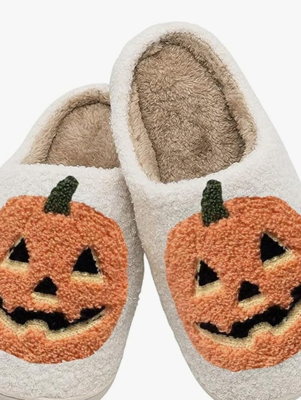 Cozy Pumpkin Jack-O'-Lantern Slippers - Cream & Orange